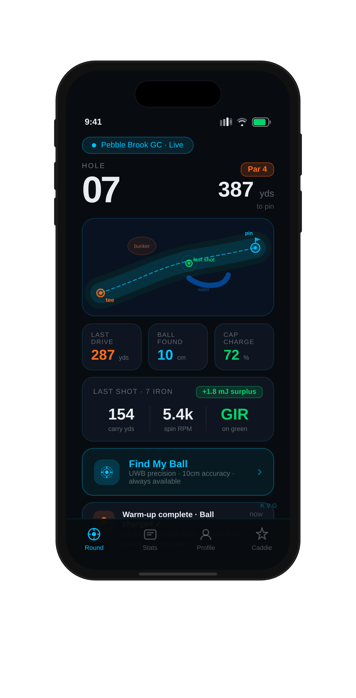 KVG companion app on iPhone: shot tracking, hole map, and Find my ball